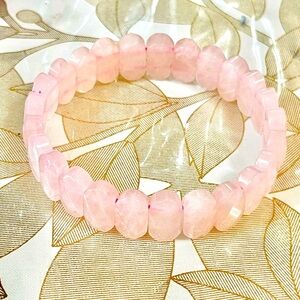 Womens Faceted  Pink Rose Quartz Gemstone Chakra  Healing  Bracelet Sz 6.5 -7